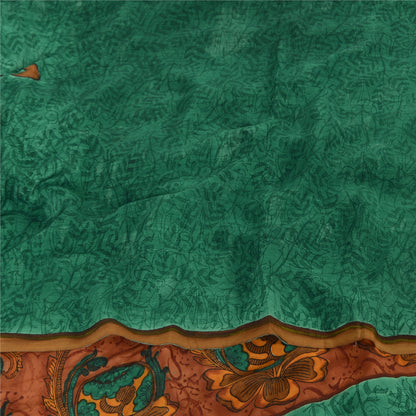 Sanskriti Vintage Sarees Green Pure Crepe Silk Printed Sari 5yd Craft Sustainable Fabric