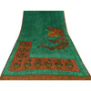 Sanskriti Vintage Sarees Green Pure Crepe Silk Printed Sari 5yd Craft Sustainable Fabric