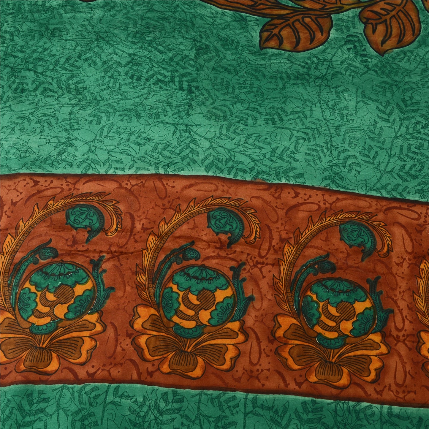 Sanskriti Vintage Sarees Green Pure Crepe Silk Printed Sari 5yd Craft Sustainable Fabric