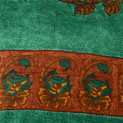 Sanskriti Vintage Sarees Green Pure Crepe Silk Printed Sari 5yd Craft Sustainable Fabric