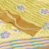 Sanskriti Vintage Sarees Lemon Pure Crepe Silk Printed Sari 5yd Craft Sustainable Fabric