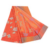 Sanskriti Vintage Sarees Orange Embroidered Pure Crepe Printed Sari 5yd Sustainable Fabric