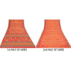 Sanskriti Vintage Sarees Orange Embroidered Pure Crepe Printed Sari 5yd Sustainable Fabric