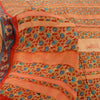 Sanskriti Vintage Sarees Peach Pure Crepe Silk Printed Sari 5yd Craft Sustainable Fabric