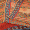 Sanskriti Vintage Sarees Peach Pure Crepe Silk Printed Sari 5yd Craft Sustainable Fabric