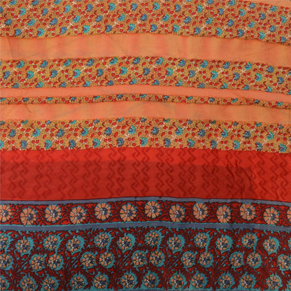Sanskriti Vintage Sarees Peach Pure Crepe Silk Printed Sari 5yd Craft Sustainable Fabric