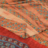 Sanskriti Vintage Sarees Peach Pure Crepe Silk Printed Sari 5yd Craft Sustainable Fabric