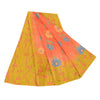 Sanskriti Vintage Sarees Pink/Yellow Pure Crepe Silk Printed Sari Craft Sustainable Fabric