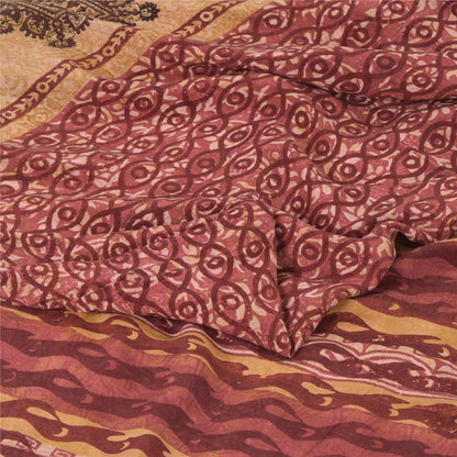 Sanskriti Vintage Sarees Red 100% Pure Crepe Silk Printed Sari 5yd Craft Sustainable Fabric