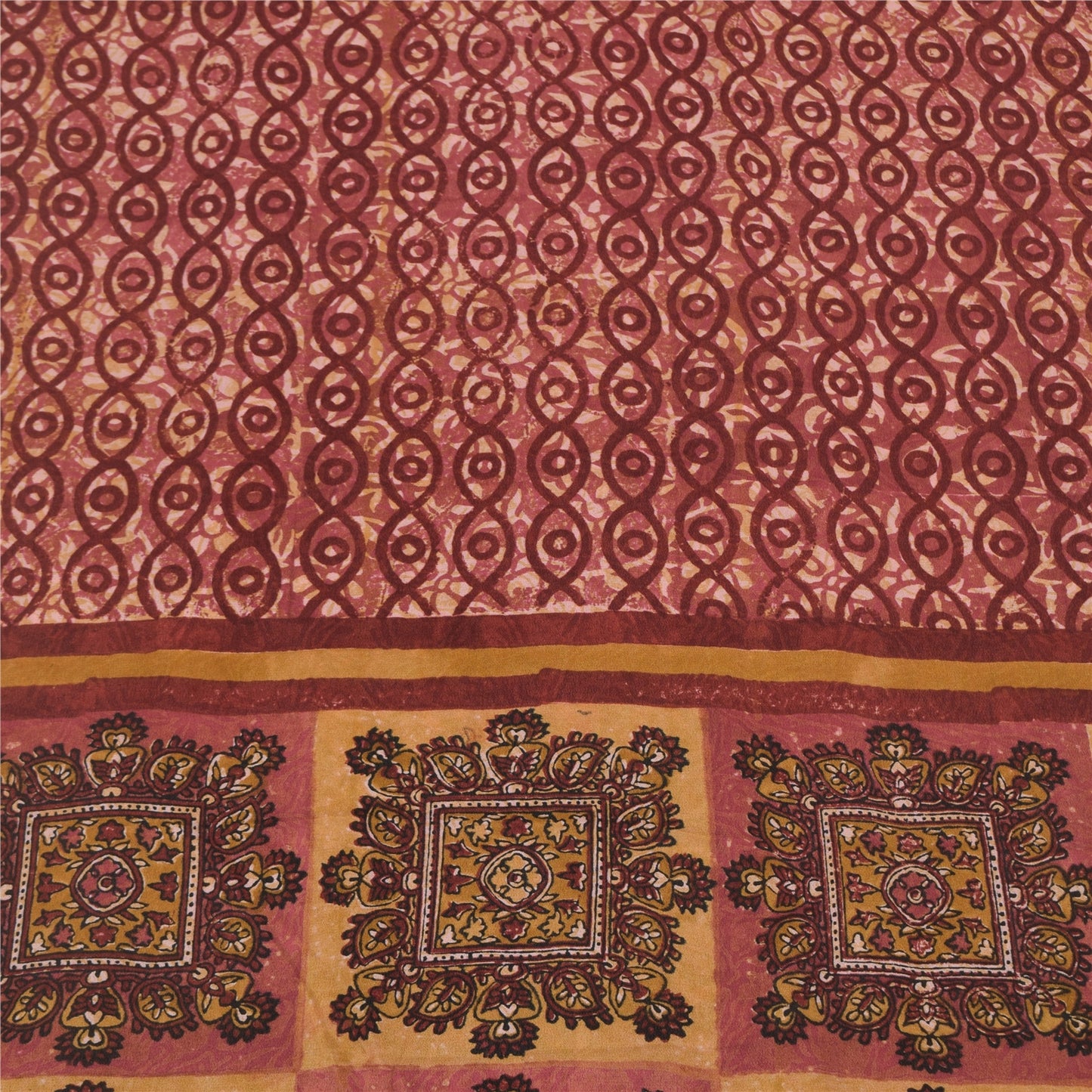 Sanskriti Vintage Sarees Red 100% Pure Crepe Silk Printed Sari 5yd Craft Sustainable Fabric