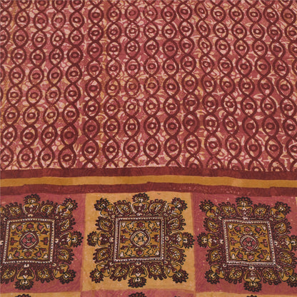 Sanskriti Vintage Sarees Red 100% Pure Crepe Silk Printed Sari 5yd Craft Sustainable Fabric