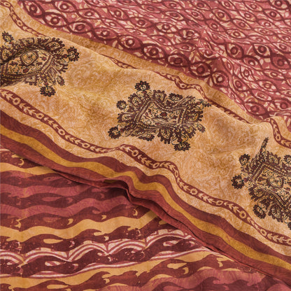 Sanskriti Vintage Sarees Red 100% Pure Crepe Silk Printed Sari 5yd Craft Sustainable Fabric