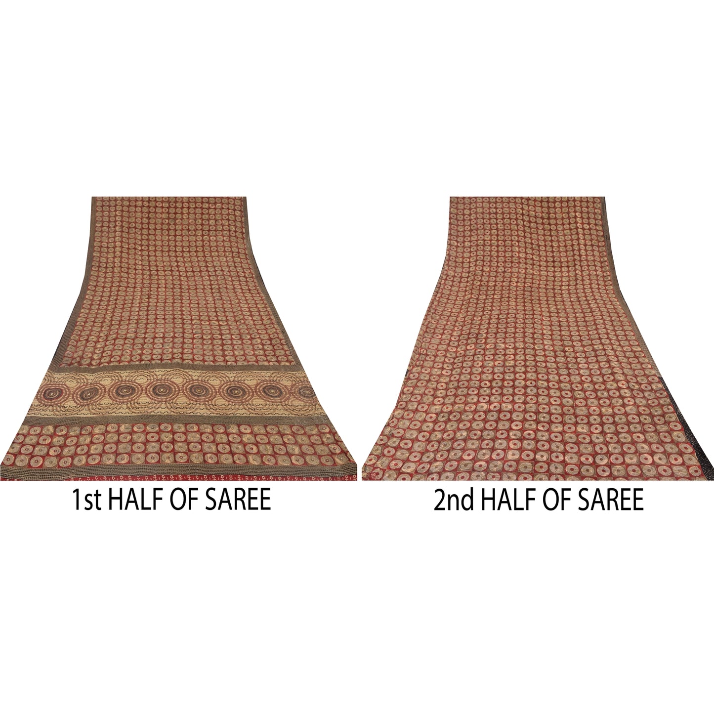 Sanskriti Vintage Sarees Red Embroidered Pure Crepe Silk Printed Sari 5yd Sustainable Fabric