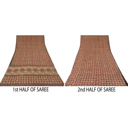 Sanskriti Vintage Sarees Red Embroidered Pure Crepe Silk Printed Sari 5yd Sustainable Fabric