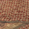 Sanskriti Vintage Sarees Red Embroidered Pure Crepe Silk Printed Sari 5yd Sustainable Fabric