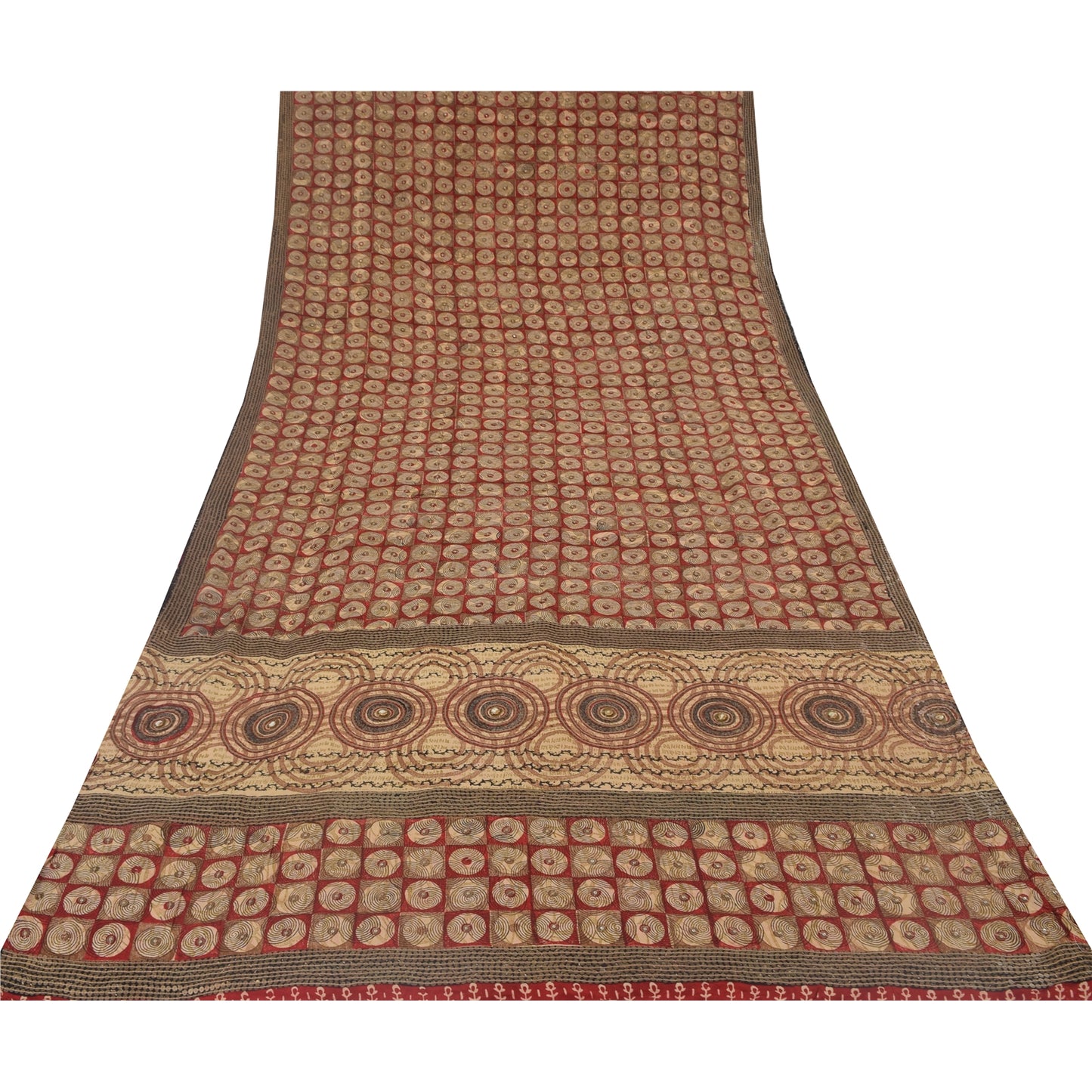 Sanskriti Vintage Sarees Red Embroidered Pure Crepe Silk Printed Sari 5yd Sustainable Fabric