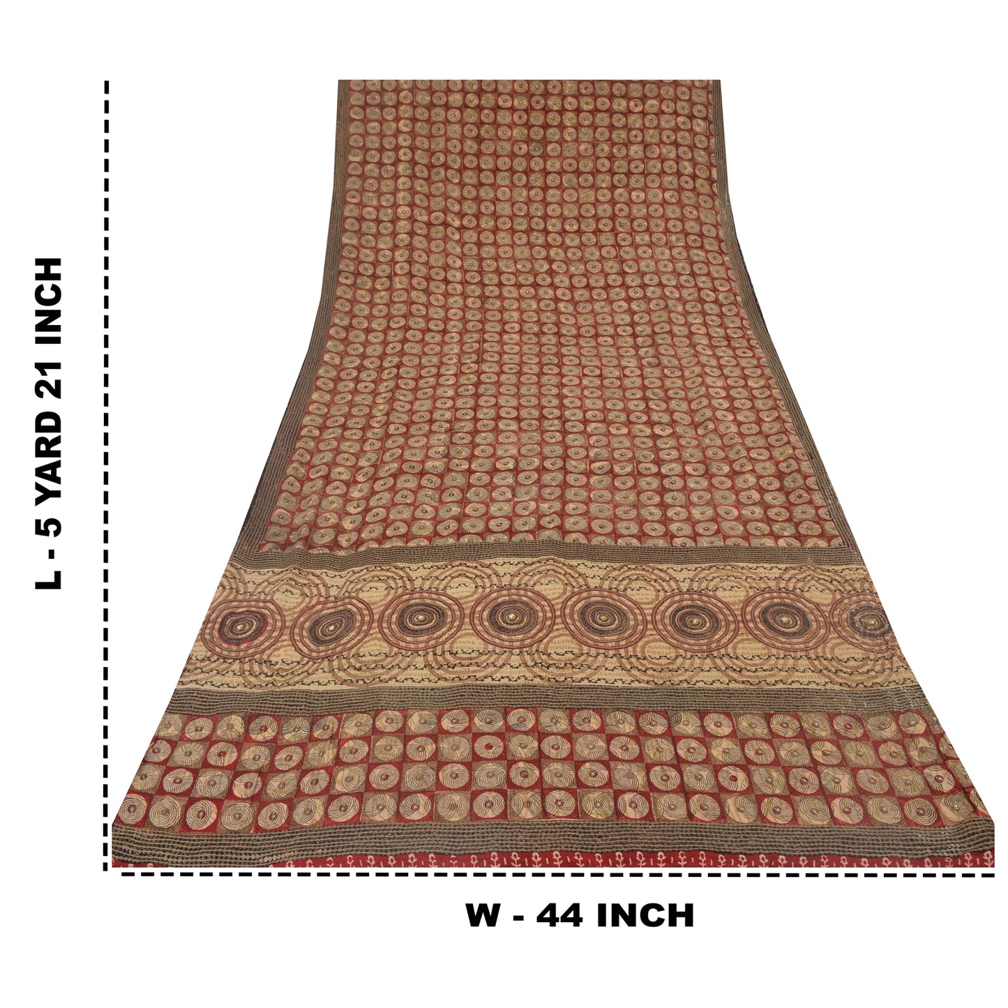 Sanskriti Vintage Sarees Red Embroidered Pure Crepe Silk Printed Sari 5yd Sustainable Fabric