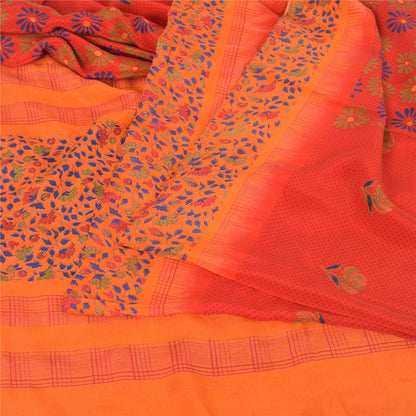 Sanskriti Vintage Sarees Red 100% Pure Crepe Silk Printed Sari 5yd Craft Sustainable Fabric
