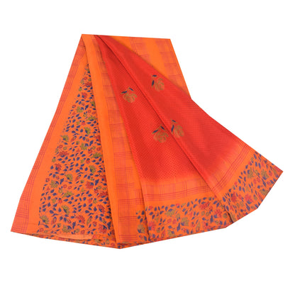 Sanskriti Vintage Sarees Red 100% Pure Crepe Silk Printed Sari 5yd Craft Sustainable Fabric