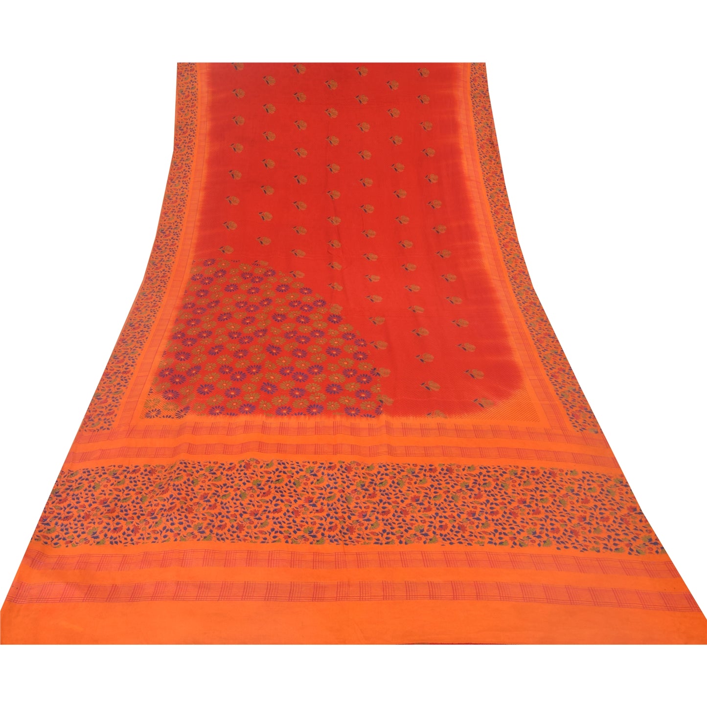 Sanskriti Vintage Sarees Red 100% Pure Crepe Silk Printed Sari 5yd Craft Sustainable Fabric