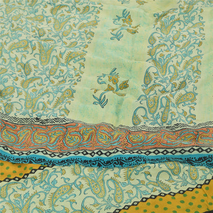 Sanskriti Vintage Sarees Pastel-Green Pure Crepe Printed Sari 6yd Craft Sustainable Fabric