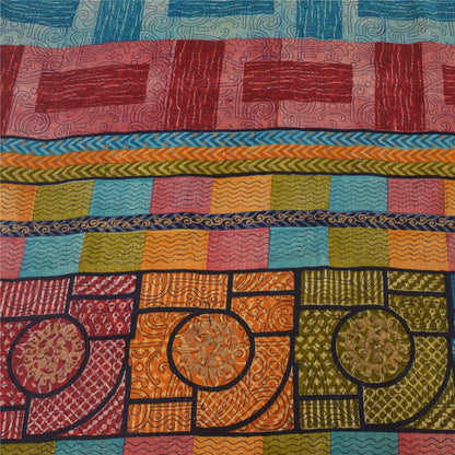 Sanskriti Vintage Sarees Multi Pure Crepe Silk Printed Sari 6yd Craft Sustainable Fabric