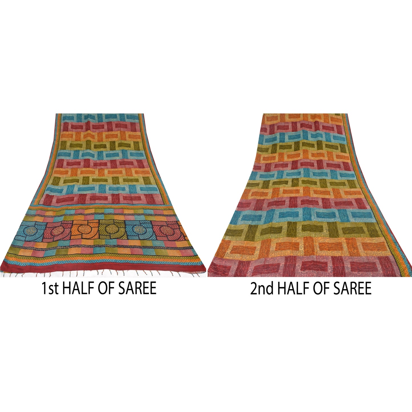 Sanskriti Vintage Sarees Multi Pure Crepe Silk Printed Sari 6yd Craft Sustainable Fabric