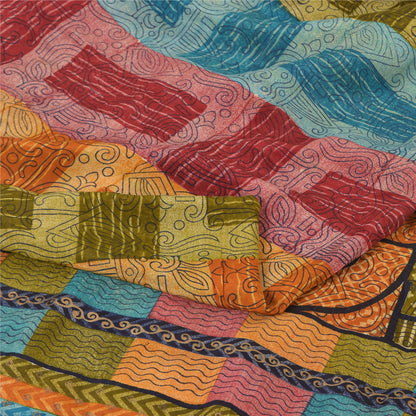 Sanskriti Vintage Sarees Multi Pure Crepe Silk Printed Sari 6yd Craft Sustainable Fabric