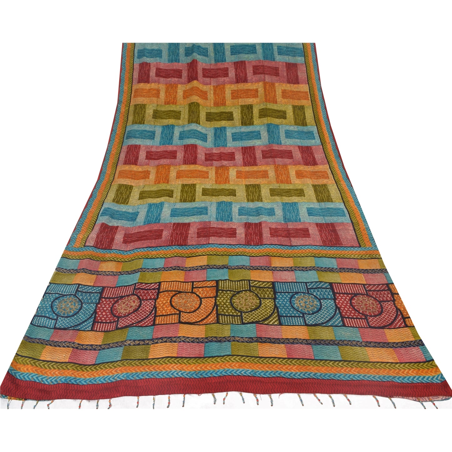 Sanskriti Vintage Sarees Multi Pure Crepe Silk Printed Sari 6yd Craft Sustainable Fabric