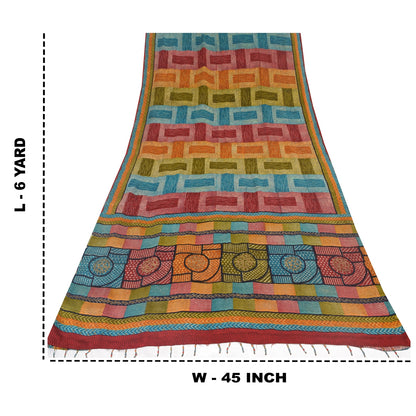 Sanskriti Vintage Sarees Multi Pure Crepe Silk Printed Sari 6yd Craft Sustainable Fabric