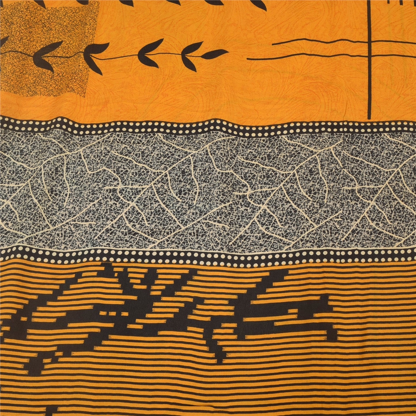 Sanskriti Vintage Sarees Yellow Pure Crepe Silk Printed Sari 5yd Craft Sustainable Fabric