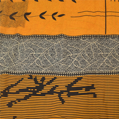 Sanskriti Vintage Sarees Yellow Pure Crepe Silk Printed Sari 5yd Craft Sustainable Fabric