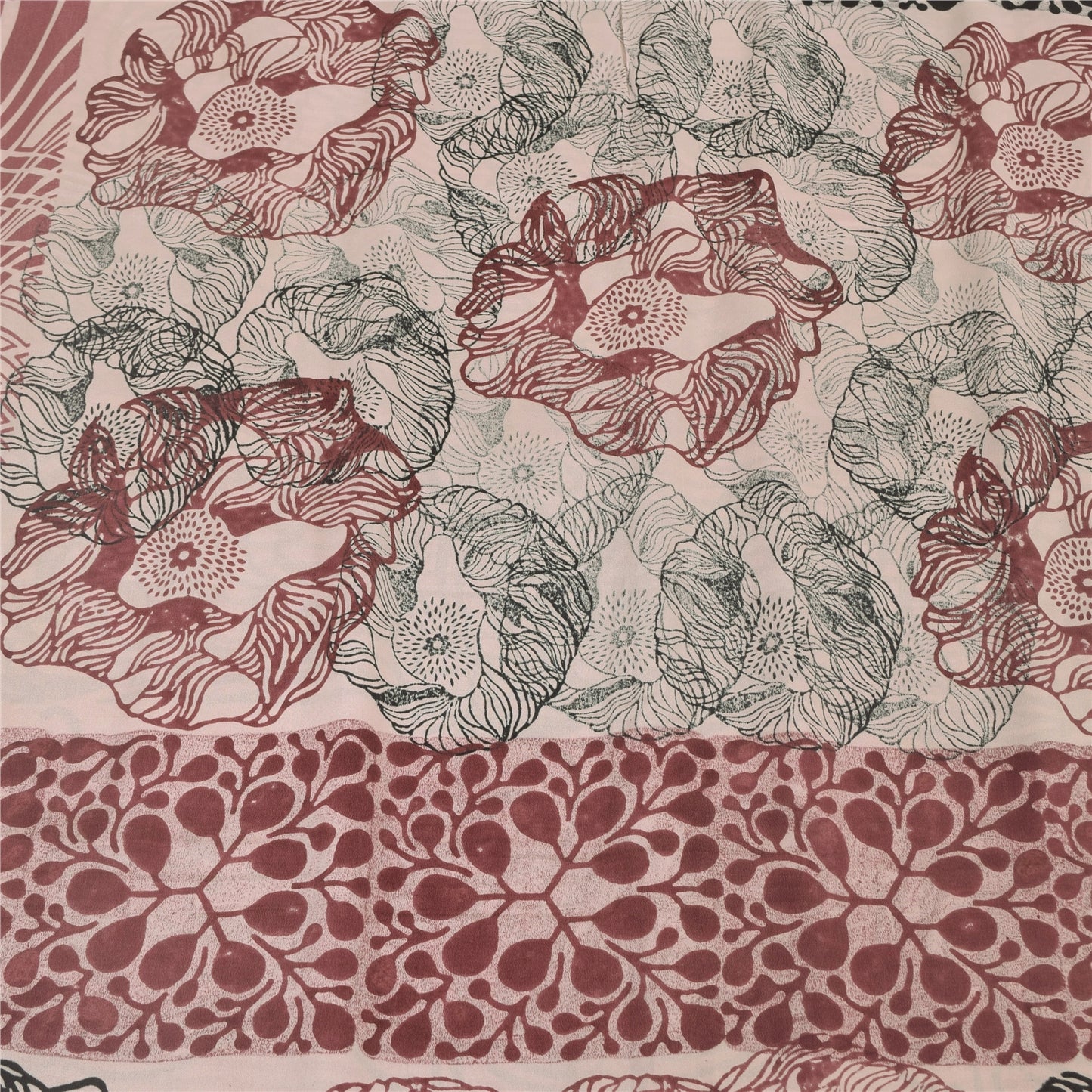 Sanskriti Vintage Sarees Dusty Pink Pure Crepe Silk Print Sari 5yd Craft Sustainable Fabric