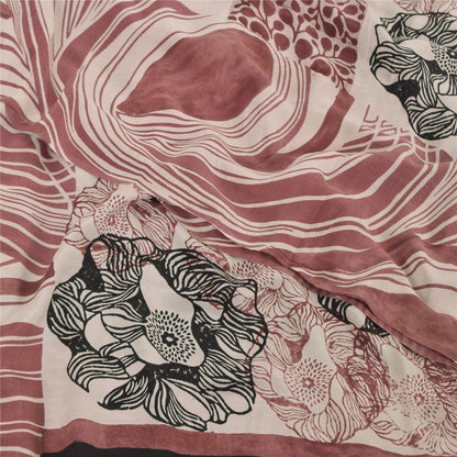 Sanskriti Vintage Sarees Dusty Pink Pure Crepe Silk Print Sari 5yd Craft Sustainable Fabric