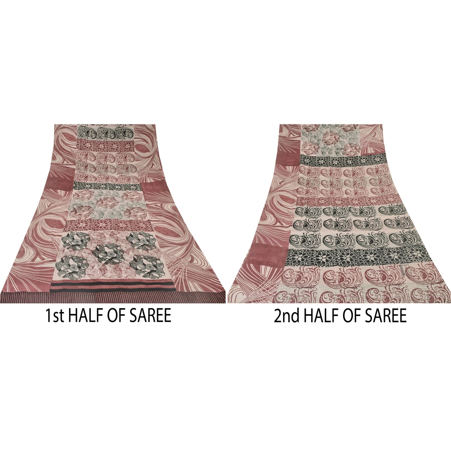 Sanskriti Vintage Sarees Dusty Pink Pure Crepe Silk Print Sari 5yd Craft Sustainable Fabric