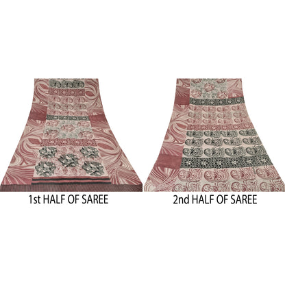 Sanskriti Vintage Sarees Dusty Pink Pure Crepe Silk Print Sari 5yd Craft Sustainable Fabric