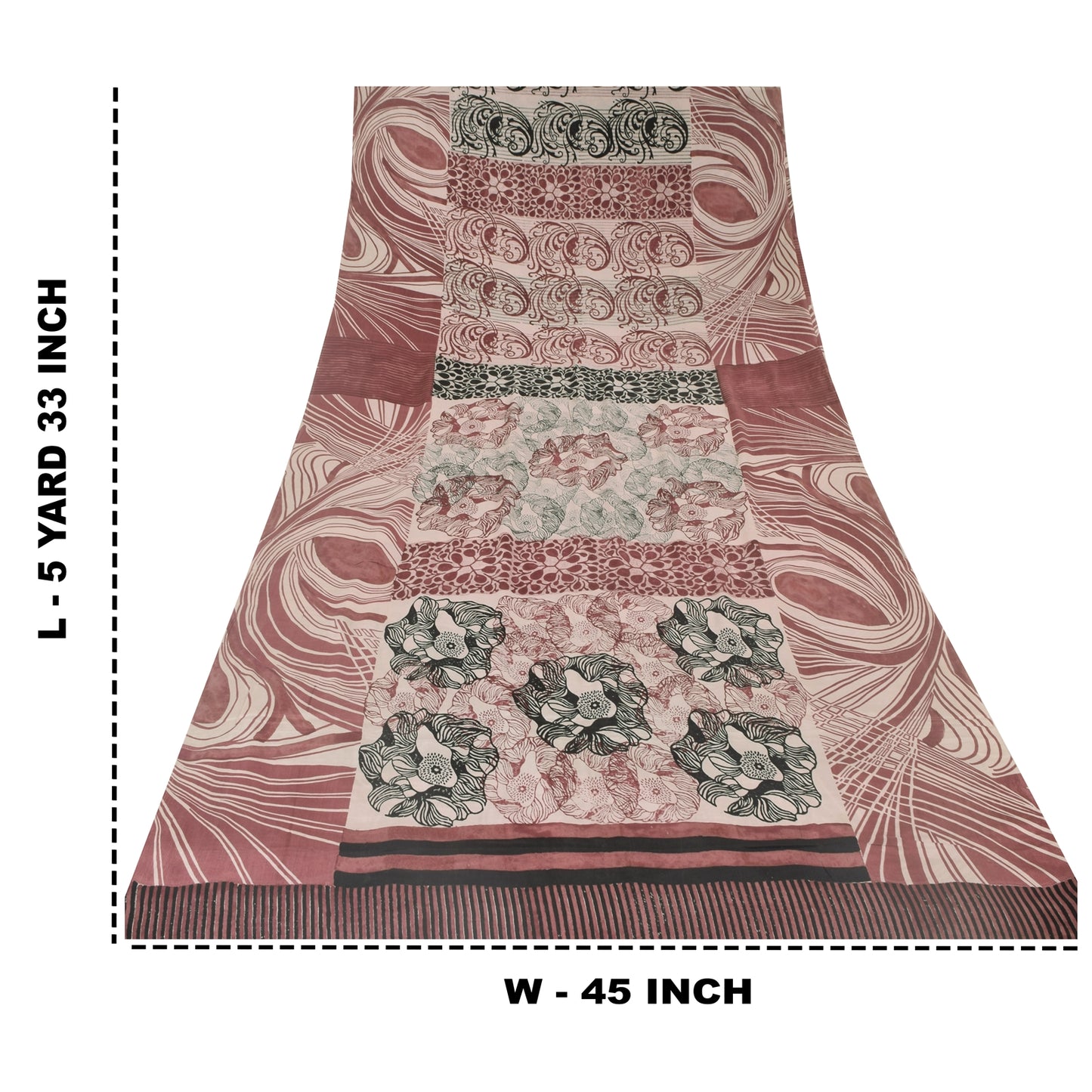 Sanskriti Vintage Sarees Dusty Pink Pure Crepe Silk Print Sari 5yd Craft Sustainable Fabric