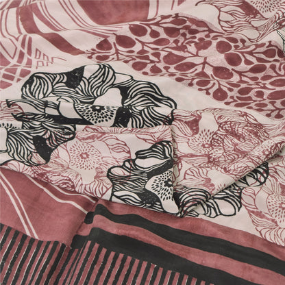Sanskriti Vintage Sarees Dusty Pink Pure Crepe Silk Print Sari 5yd Craft Sustainable Fabric