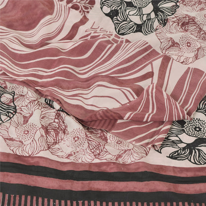 Sanskriti Vintage Sarees Dusty Pink Pure Crepe Silk Print Sari 5yd Craft Sustainable Fabric