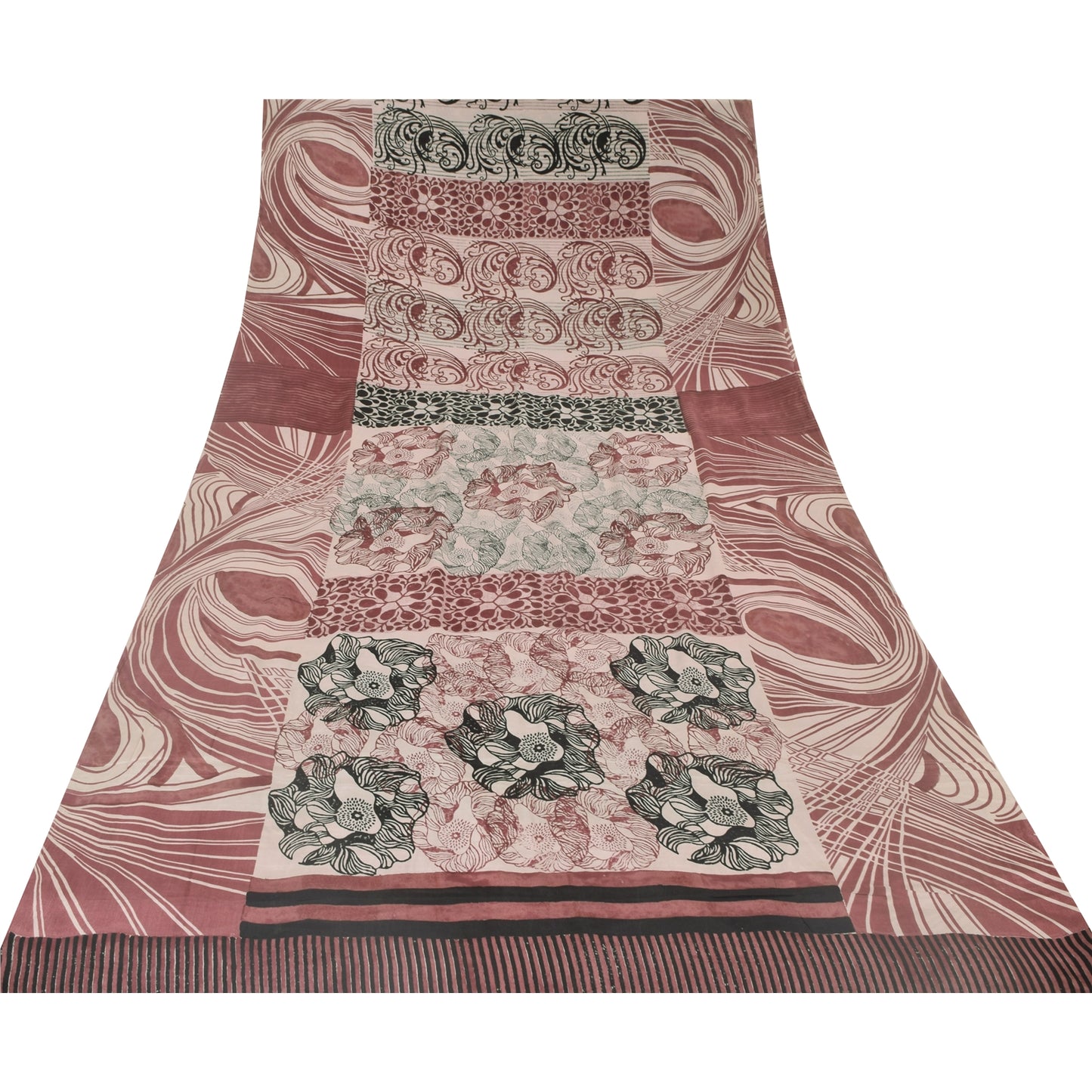 Sanskriti Vintage Sarees Dusty Pink Pure Crepe Silk Print Sari 5yd Craft Sustainable Fabric