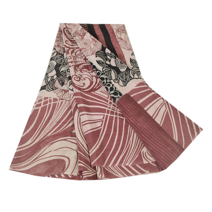 Sanskriti Vintage Sarees Dusty Pink Pure Crepe Silk Print Sari 5yd Craft Sustainable Fabric