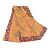 Sanskriti Vintage Sarees Saffron Pure Crepe Silk Printed Sari 5yd Craft Sustainable Fabric