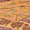 Sanskriti Vintage Sarees Saffron Pure Crepe Silk Printed Sari 5yd Craft Sustainable Fabric