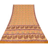Sanskriti Vintage Sarees Saffron Pure Crepe Silk Printed Sari 5yd Craft Sustainable Fabric