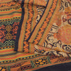 Sanskriti Vintage Sarees Orange 100% Pure Crepe Silk Print Sari 5yd Craft Sustainable Fabric