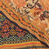 Sanskriti Vintage Sarees Orange 100% Pure Crepe Silk Print Sari 5yd Craft Sustainable Fabric