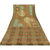 Sanskriti Vintage Sarees Brown Blend Crepe Printed Woven Sari 5yd Craft Sustainable Fabric