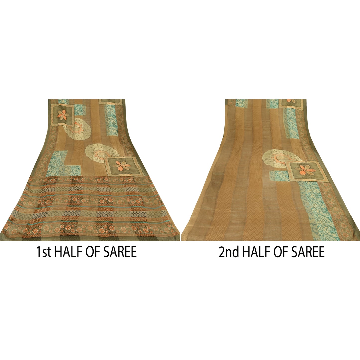 Sanskriti Vintage Sarees Brown Blend Crepe Printed Woven Sari 5yd Craft Sustainable Fabric