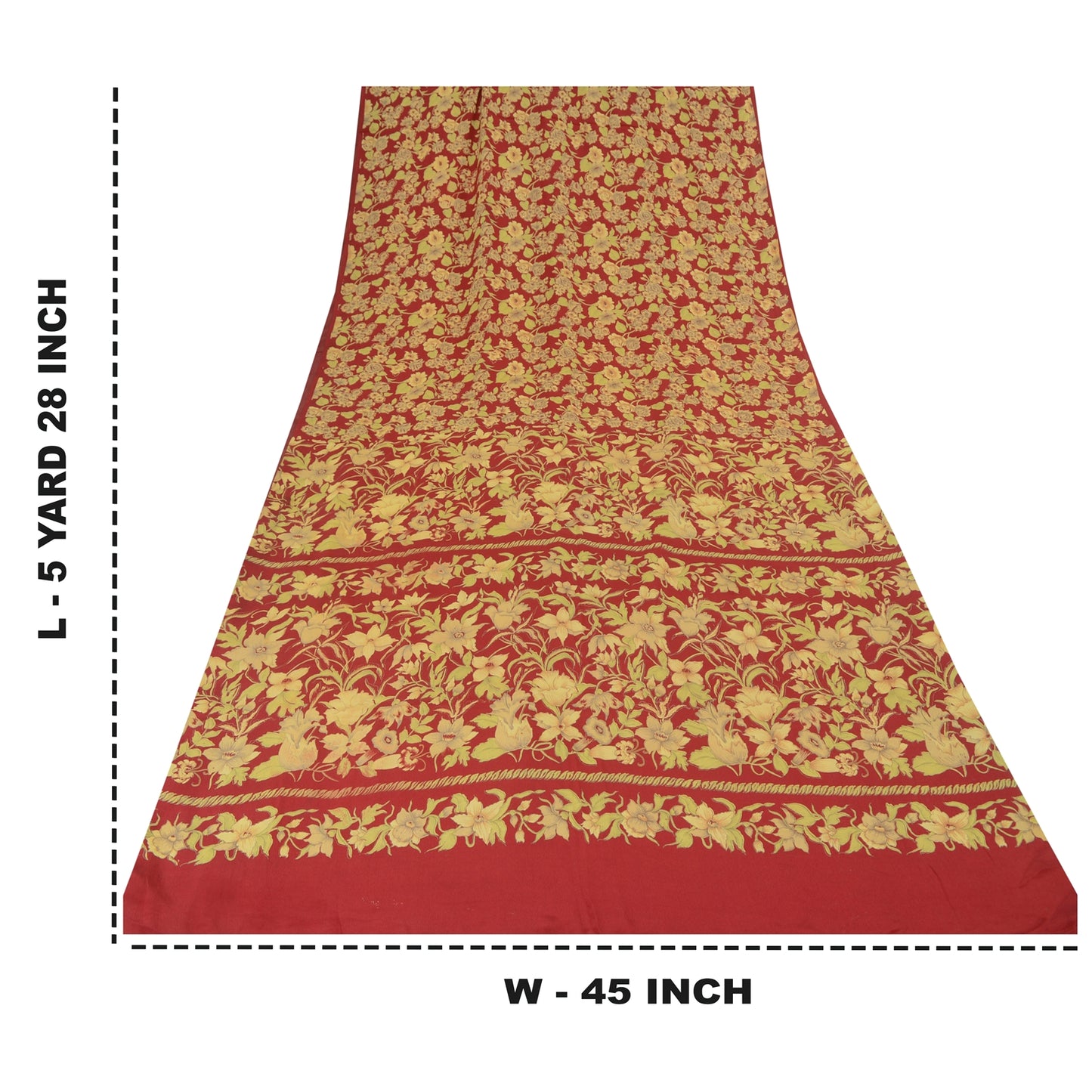 Sanskriti Vintage Sarees Red 100% Pure Crepe Silk Printed Sari 5yd Craft Sustainable Fabric