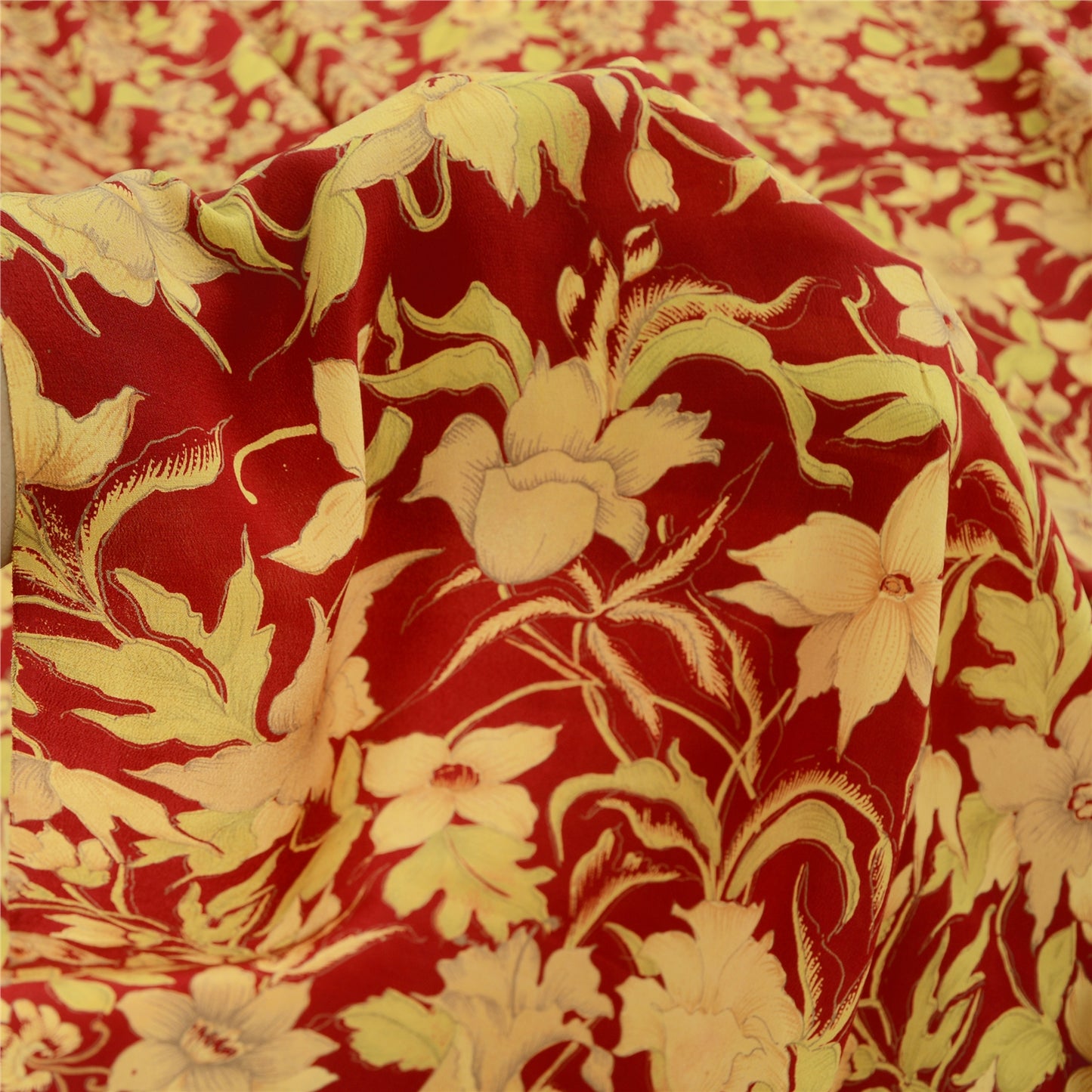 Sanskriti Vintage Sarees Red 100% Pure Crepe Silk Printed Sari 5yd Craft Sustainable Fabric